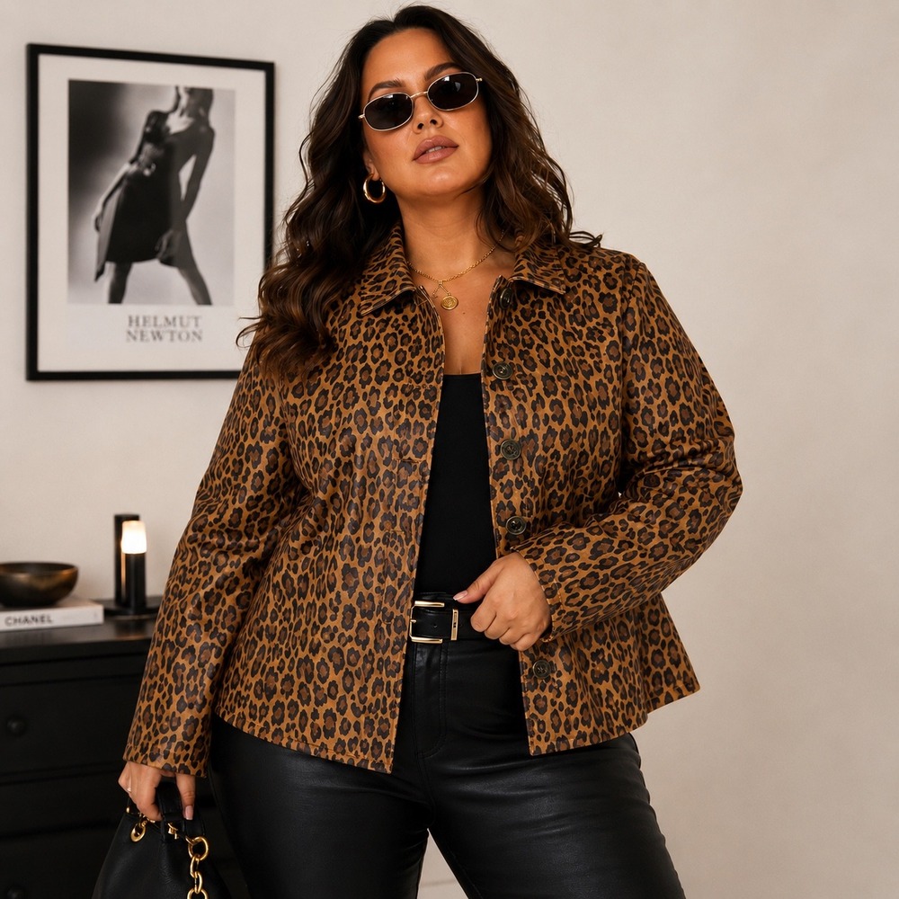 Leopard Print Leather Jacket Mob Wife Indie Chic Edgy Luxury Office Blazer Sz 1X